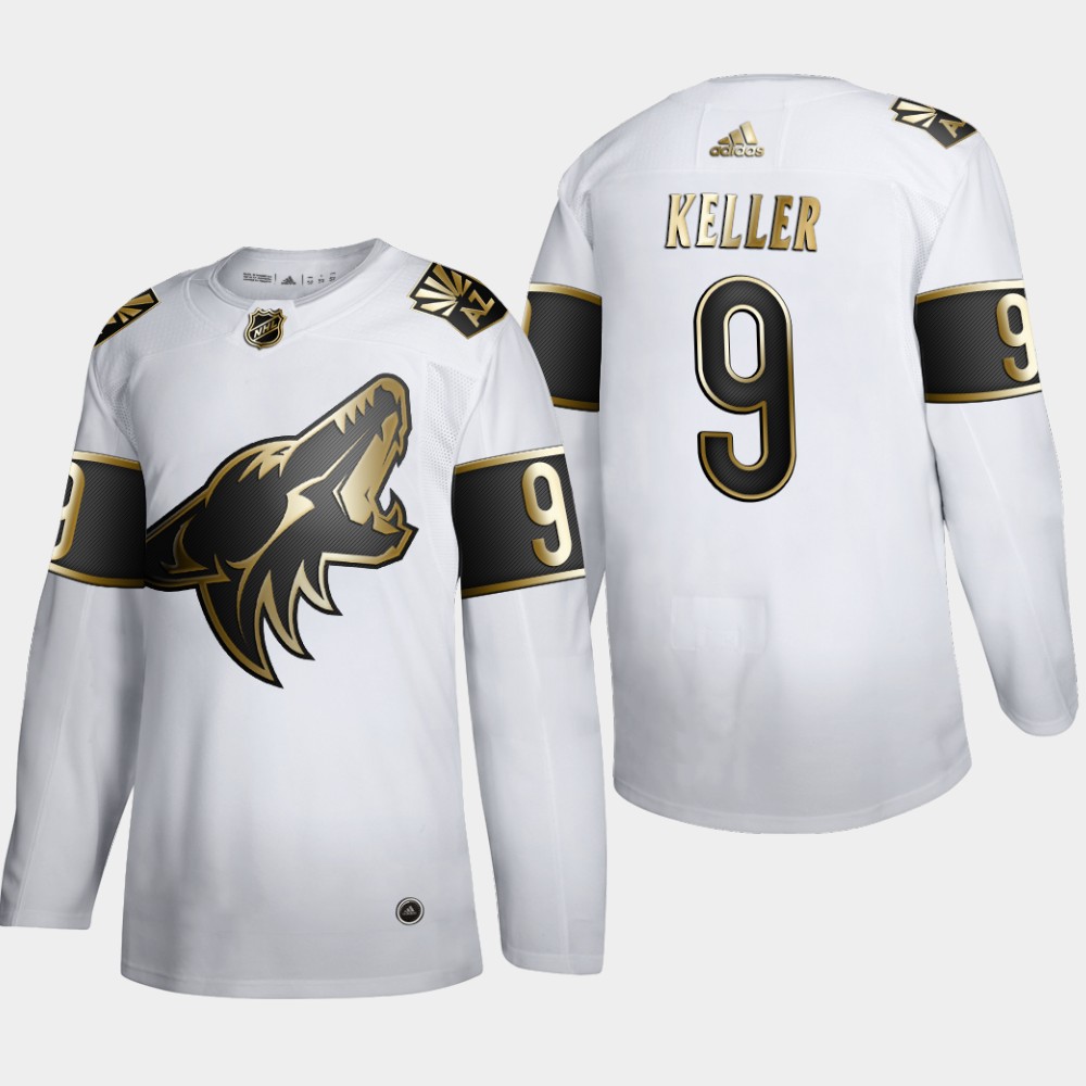 Cheap Arizona Coyotes 9 Clayton Keller Men Adidas White Golden Edition Limited Stitched NHL Jersey